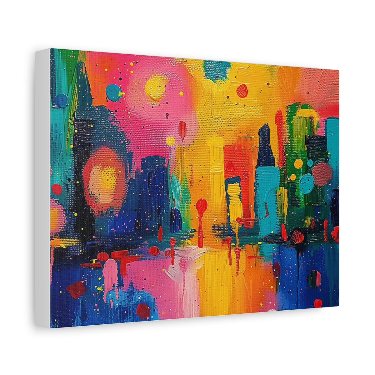 Colorful Abstract Cityscape Matte Canvas Print — Vibrant Urban Art