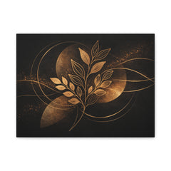 Canvas Wall Art — Golden Botanical Moon Abstract (Matte Stretched)