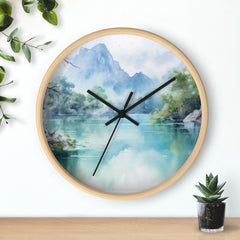 Serene Mountain Lake Wall Clock — Tranquil Nature Bedroom & Living Room Decor