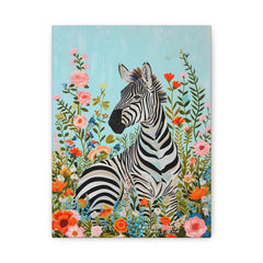 Zebra in Wildflowers Matte Stretched Canvas
