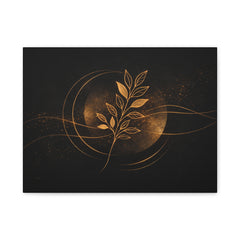 Golden Botanical Moon Canvas — Matte Stretched Wall Art