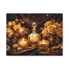 Luxurious Golden Candle & Perfume Still Life Canvas
