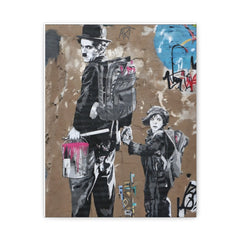Banksy-Style Street Art Canvas Print — Father & Child Graffiti Scene