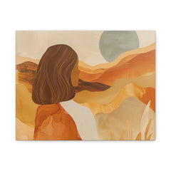 Abstract Desert Woman Matte Canvas Wall Art — Boho Earthtone Landscape Print
