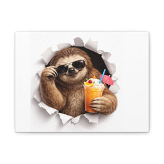 Sloth With Tropical Drink Matte Canvas Wall Art