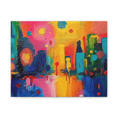 Colorful Abstract Cityscape Matte Canvas Print — Vibrant Urban Art