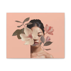 Floral Portrait Canvas Wall Art — Peach Botanical Face Print