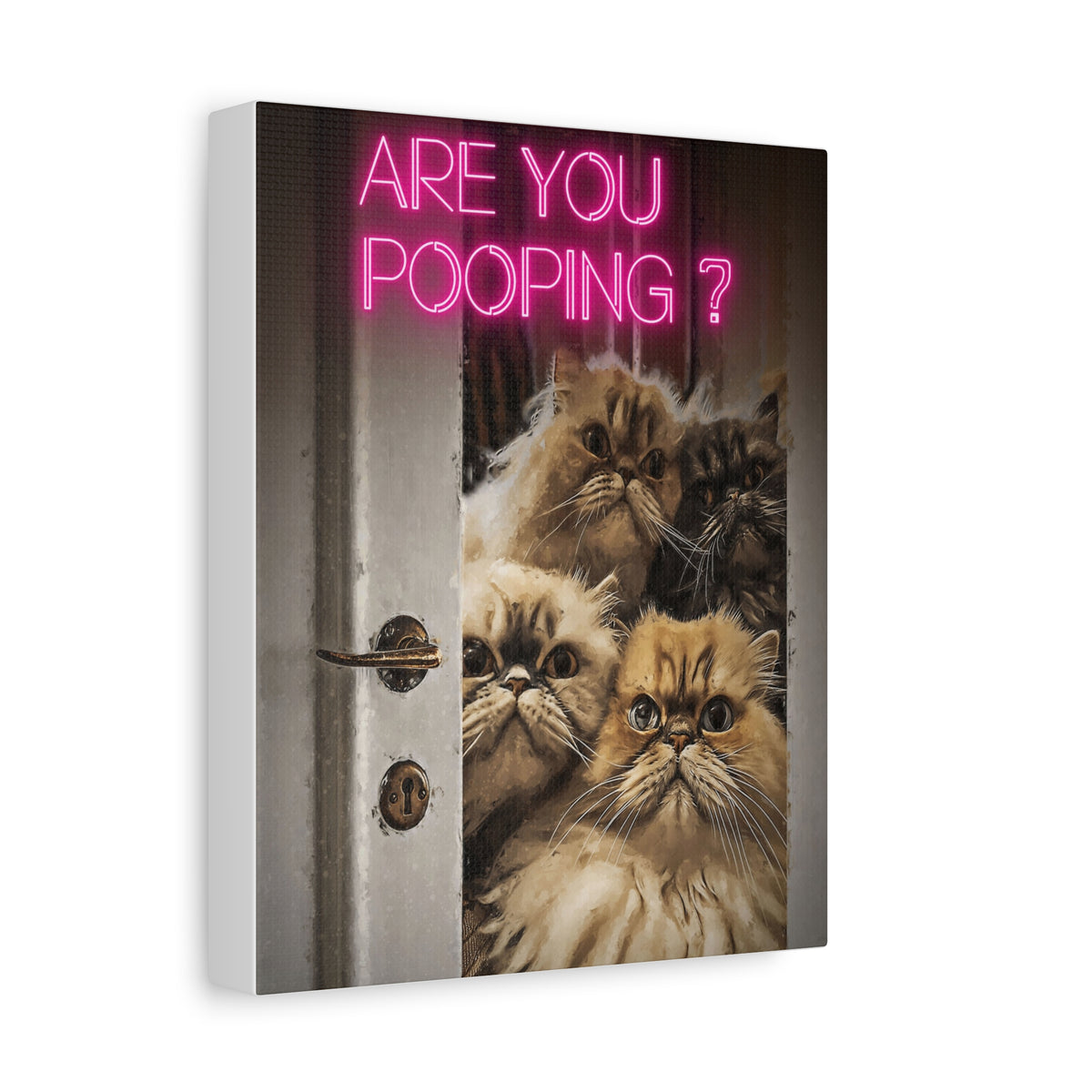 Canvas Wall Art - 'Psst... Pooching?' Neon Cats Matte Stretched Canvas