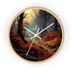 Forest Path Wall Clock — Autumn Woodland Landscape Decorative Wall Clock