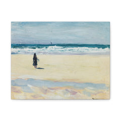 Canvas Wall Art — Coastal Beach Painting with Lone Walker, Matte Stretched Canvas