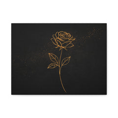 Gold Line Rose Canvas Wall Art — Minimal Black Matte Stretched Print