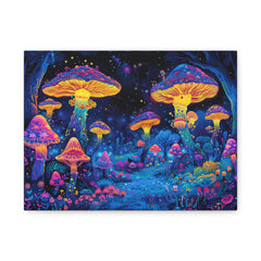 Psychedelic Mushroom Forest Matte Canvas Wall Art — Neon Fantasy Stretched Print