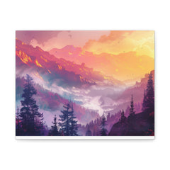Sunset Mountain Landscape Matte Canvas Print — Vibrant Forest Wall Art