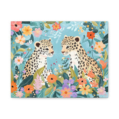 Leopard Pair Floral Canvas Wall Art