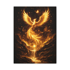 Gold Phoenix Wall Canvas Print — Fiery Mythical Bird Home Decor