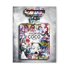 Graffiti Coco Perfume Bottle Canvas Wall Art — Vibrant Pop Art Home Decor
