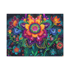 Vibrant Floral Canvas Wall Art — Colorful Boho Flower Painting on Stretched Matte Canvas