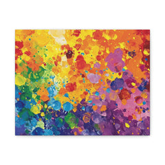 Rainbow Paint Splatter Matte Canvas Print — Vibrant Abstract Stretched Wall Art