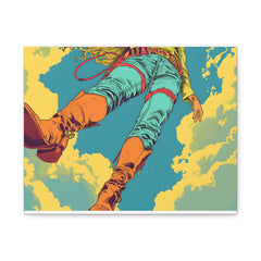 Vintage Surf Sky Canvas Print — Low-Angle Surfer Art Matte Stretched