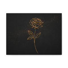 Gold Line Rose Canvas Wall Art — Minimal Black Matte Stretched Print