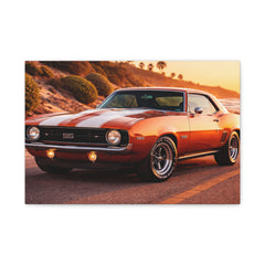 Classic Muscle Car Canvas Print — Sunset Camaro Stretched Matte Wall Art