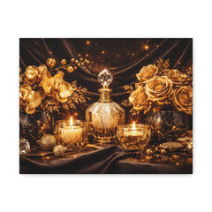 Luxurious Golden Candle & Perfume Still Life Canvas