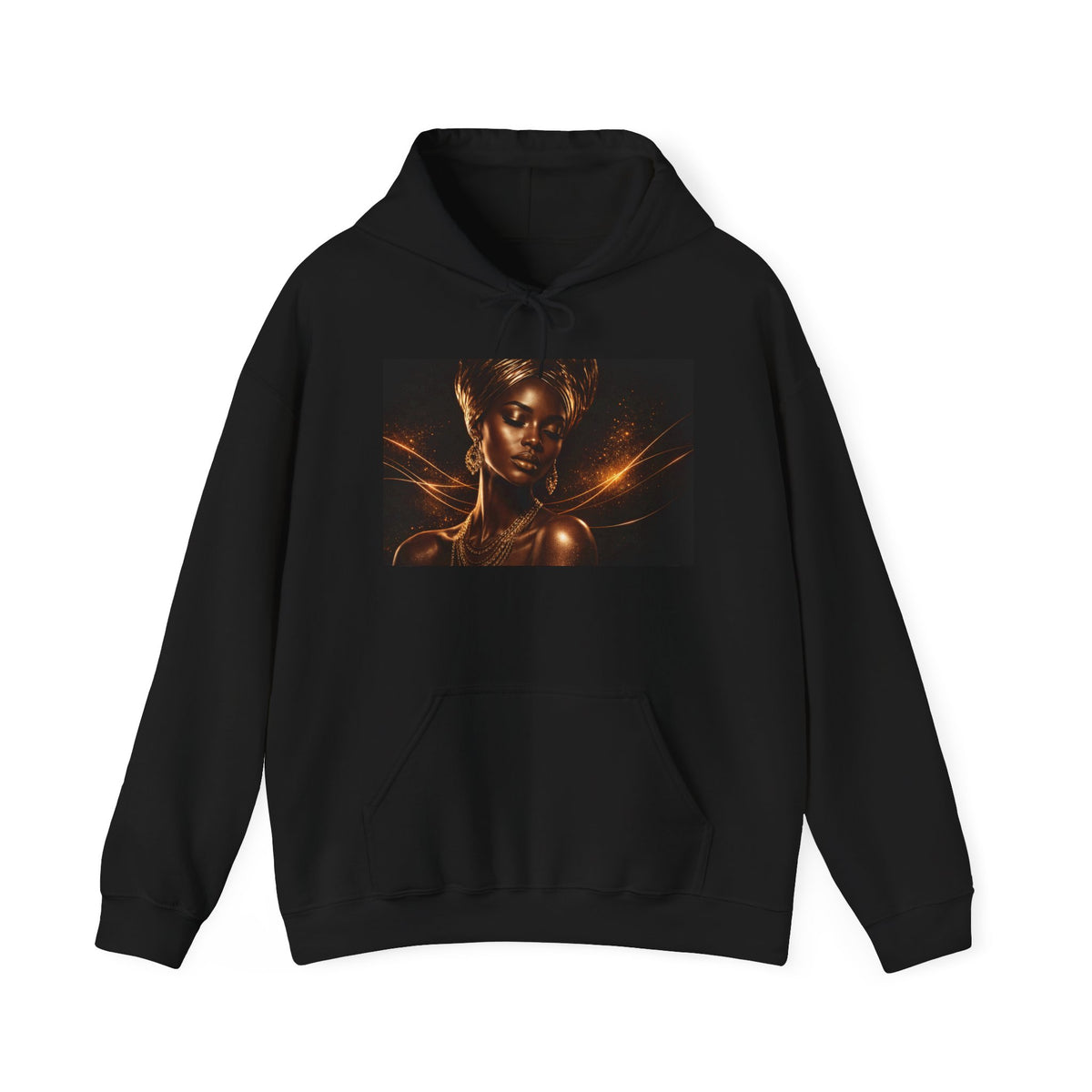 Golden Goddess Hoodie — Metallic Portrait Graphic Hooded Sweatshirt