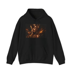 Golden Goddess Hoodie — Metallic Portrait Graphic Hooded Sweatshirt