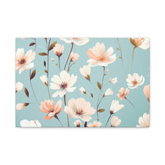 Floral Canvas Wall Art — Peach Blossoms on Teal Matte Stretched Canvas