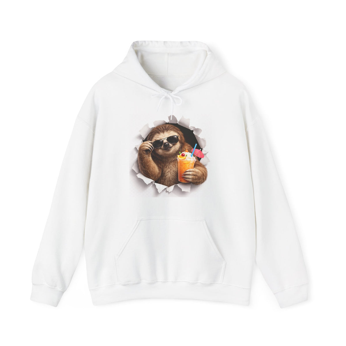 Sloth Tropical Drink Hoodie — Cute Sloth Peeking with Cocktail Pullover