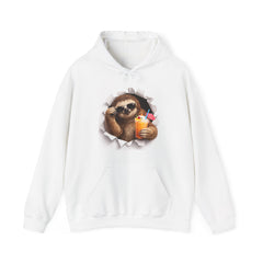 Sloth Tropical Drink Hoodie — Cute Sloth Peeking with Cocktail Pullover