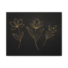 Gold Line Floral Canvas Wall Art — Minimal Black Botanical Print