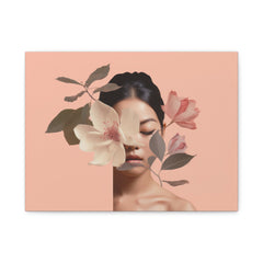 Floral Portrait Canvas Wall Art — Peach Botanical Face Print