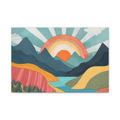 Sunrise Rainbow Mountain Canvas Wall Art — Colorful Retro Landscape Matte Canvas