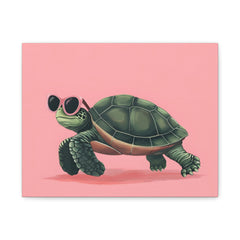Cool Sunglasses Turtle Canvas Print — Pink Tropical Wall Art