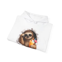 Sloth Tropical Drink Hoodie — Cute Sloth Peeking with Cocktail Pullover