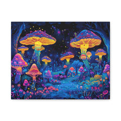 Psychedelic Mushroom Forest Matte Canvas Wall Art — Neon Fantasy Stretched Print