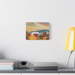 Autumn Mist Landscape Matte Canvas Print - Fall Trees & Sunrise Wall Art, Stretched 1.25"