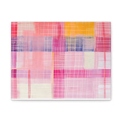 Abstract Pink Plaid Canvas Art — Modern Watercolor Grid Wall Decor