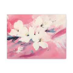 Pink Floral Canvas Wall Art — White Blossoms on Abstract Pink Background