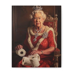 Royal Portrait Canvas Print — Vintage Queen Holding Toilet Paper, Matte Stretched Wall Art