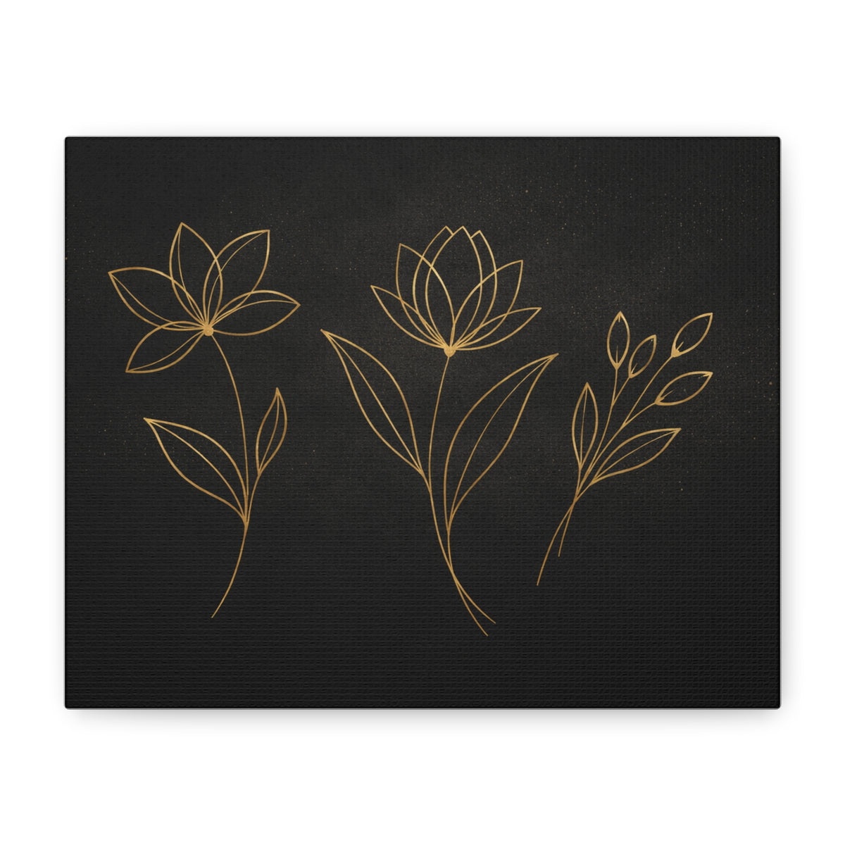 Gold Line Floral Canvas Wall Art — Minimal Black Botanical Print