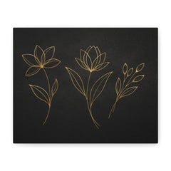 Gold Line Floral Canvas Wall Art — Minimal Black Botanical Print