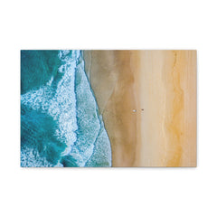 Ocean Aerial Beach Canvas Print — Teal Waves & Sandy Shore Matte Stretched Wall Art