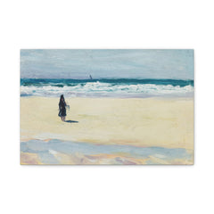 Canvas Wall Art — Coastal Beach Painting with Lone Walker, Matte Stretched Canvas