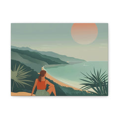 Coastal Sunset Canvas Print — Woman Overlook Beach Landscape