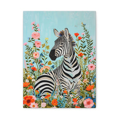 Zebra in Wildflowers Matte Stretched Canvas