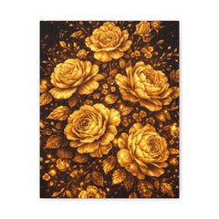 Golden Roses Floral Canvas Print — Matte Stretched Wall Art