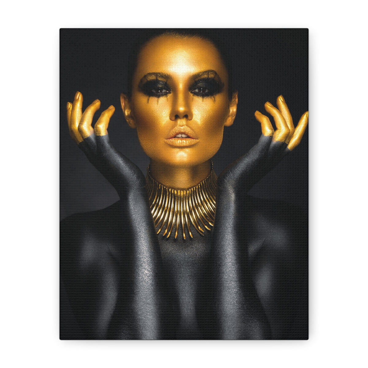 Gold Goddess Portrait Canvas — Glamorous Black & Gold Wall Art
