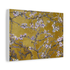 Blossoming Almond Branches Matte Canvas Wall Art – Golden Floral Stretched Print